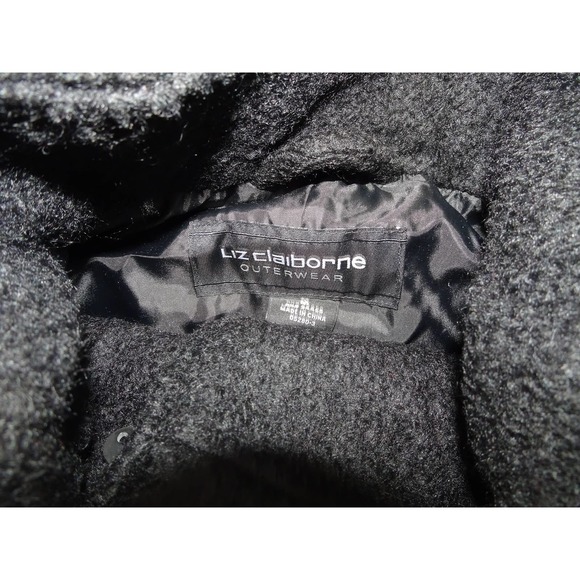Liz Claiborne Sz M Women's Black Boucle Faux Fur Hooded Wool Blend Swing Coat - Picture 6 of 9